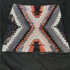 💕 Zara Beaded + Sequin Aztec Mini Skirt - Black, Gray & Rust 💕 SALE 3 for 30!